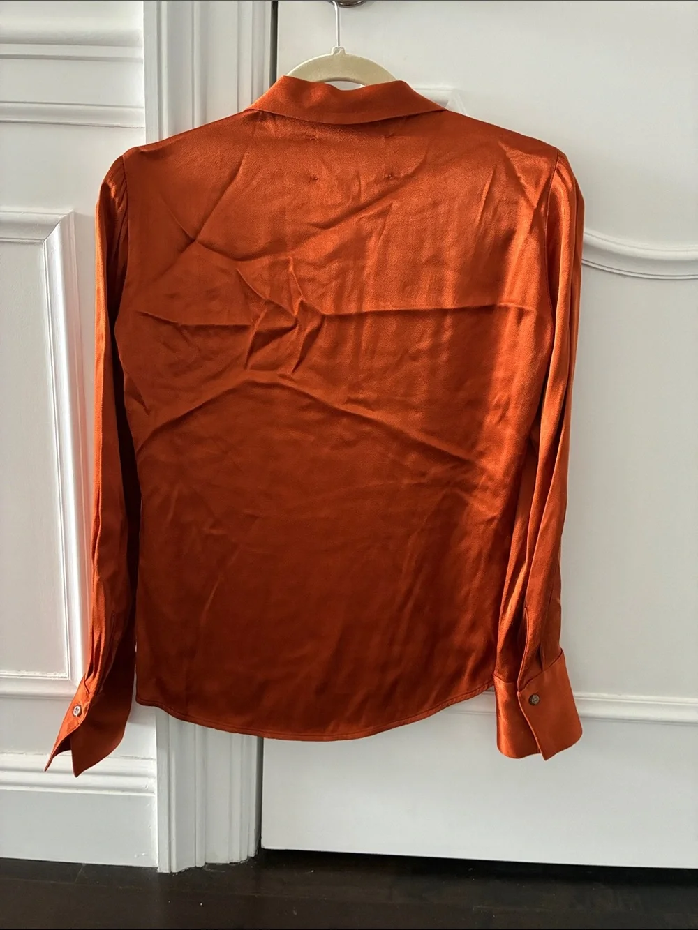 Reformation Burnt Orange Satin/ Silk Feeling Button-Down Shirt - Picture 7 of 9